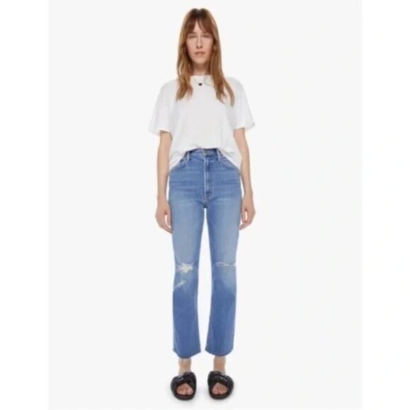MOTHER Denim High Waisted Rider Ankle Fray Jeans In Party Like A Pirate Size 30 - Picture 1 of 9